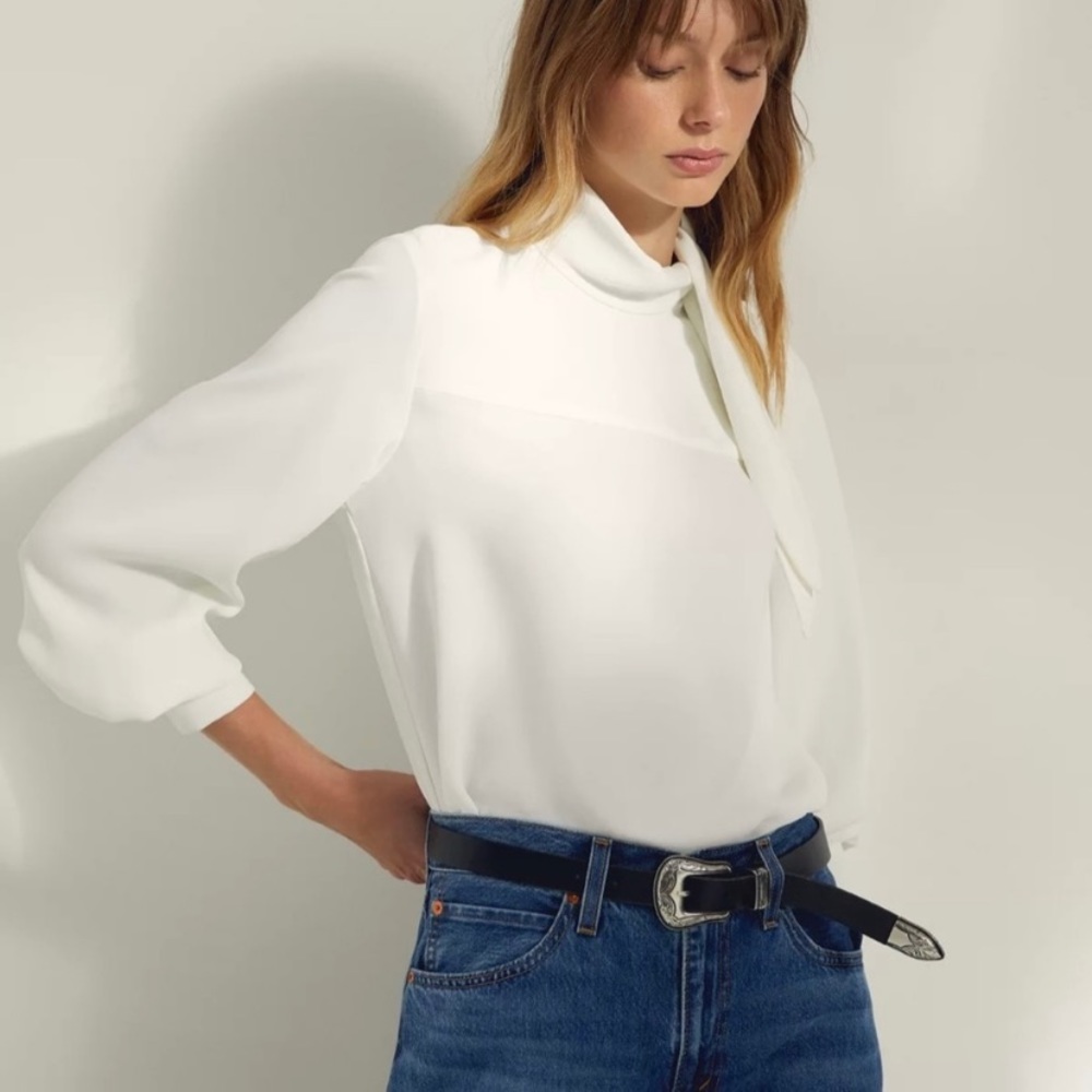 Wilfred Long-sleeve, tie-neck Blouse in Espace Size XS
